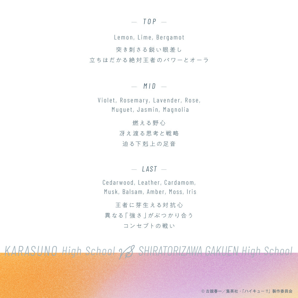 【フレグランス】Parfum Histoire -ハイキュー!!-[烏野高校vs白鳥沢学園高校]