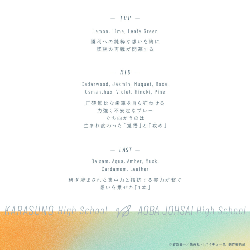 【フレグランス】Parfum Histoire -ハイキュー!!-[烏野高校vs青葉城西高校(春高予選ver)]