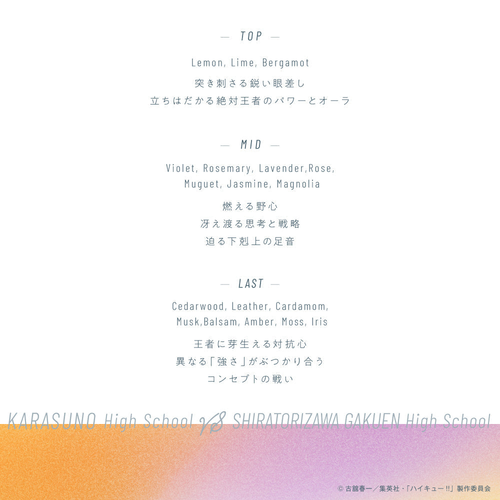 【フレグランス】Parfum Histoire -ハイキュー!!-[烏野高校vs白鳥沢学園高校]